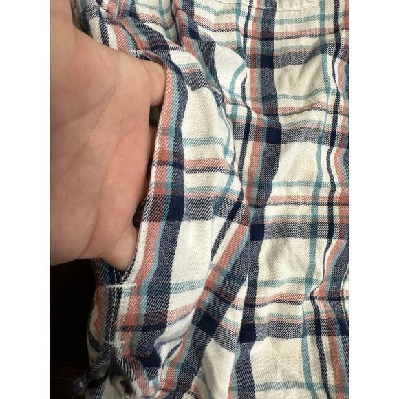 Madewell Women Small Long Sleeve 3/4 Button Up Plaid Flannel Shirt Pockets Fall - Picture 8 of 10